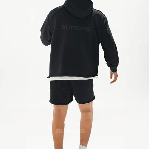 Quần Short Cắt Lai BUTTONS Màu Đen Form Regular Ngắn Trên Gối , Quần đùi nam ngắn trên gối