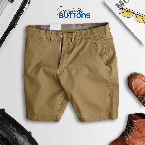 Quần Short Kaki BUTTONS Màu Nâu Form Dáng Regular Vải Kaki Mềm Mịn Mát