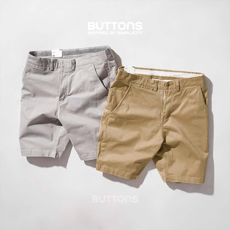 Quần Short Kaki BUTTONS Màu Nâu Form Dáng Regular Vải Kaki Mềm Mịn Mát