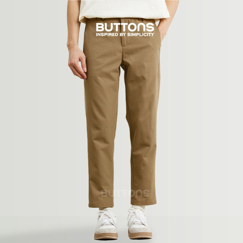 Quần Dài Kaki Pant BUTTONS Màu Nâu Nhạt Form Dáng Regular Vải Kaki Mềm Mịn Mát