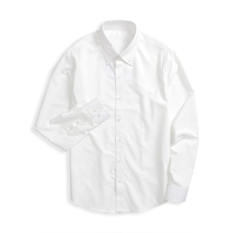 Áo Sơ Mi Tay Dài Cotton Lụa Fitted Màu Trắng AKB01M0029