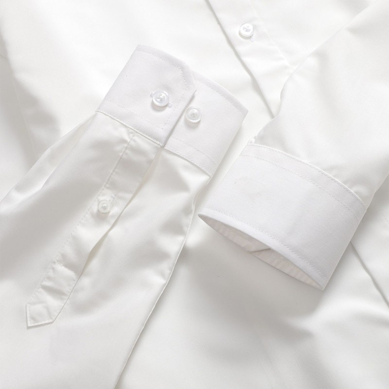 Áo Sơ Mi Tay Dài Cotton Lụa Fitted Màu Trắng AKB01M0029