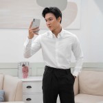 Áo Sơ Mi Tay Dài Cotton Lụa Fitted Màu Trắng AKB01M0029