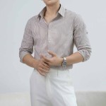 Áo Sơ Mi Tay Dài Kẻ Sọc Cotton Fitted Màu Xanh AKB02K0789