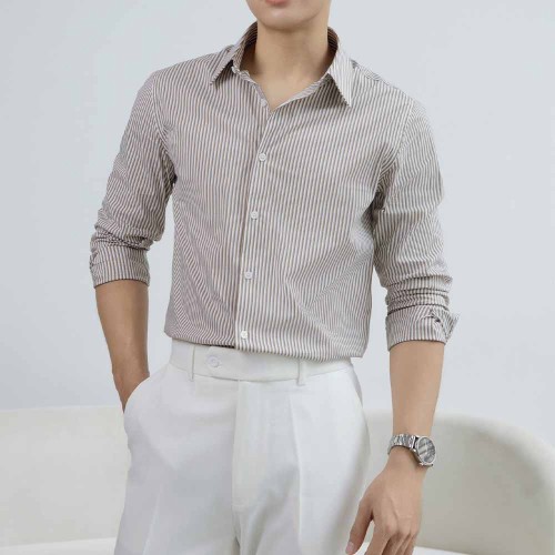 Áo Sơ Mi Tay Dài Kẻ Sọc Cotton Fitted Màu Xanh AKB02K0789