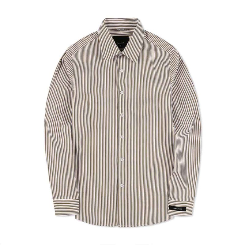 Áo Sơ Mi Tay Dài Kẻ Sọc Cotton Fitted Màu Xanh AKB02K0789