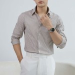 Áo Sơ Mi Tay Dài Kẻ Sọc Cotton Fitted Màu Xanh AKB02K0789