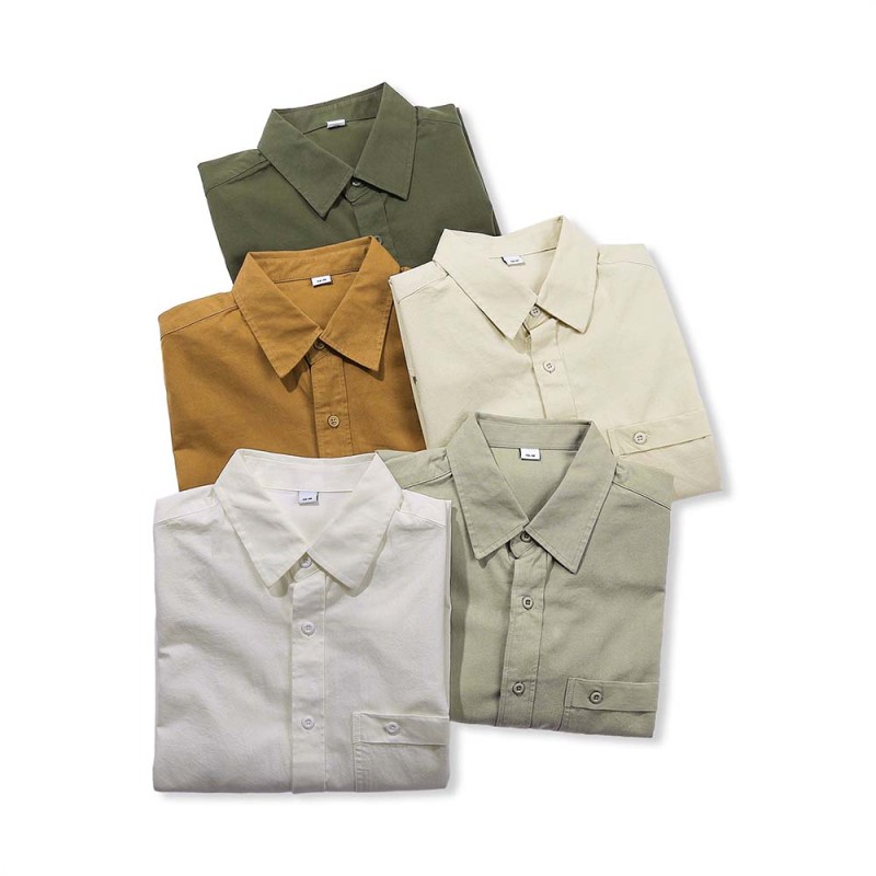 Áo Sơ Mi Dài Tay Form Regular 100% Cotton Màu Rêu AKB02M0819