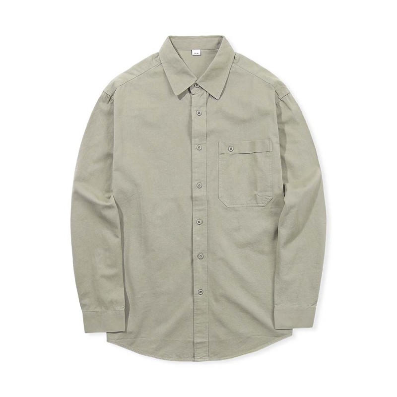 Áo Sơ Mi Dài Tay Form Regular 100% Cotton Màu Rêu AKB02M0819