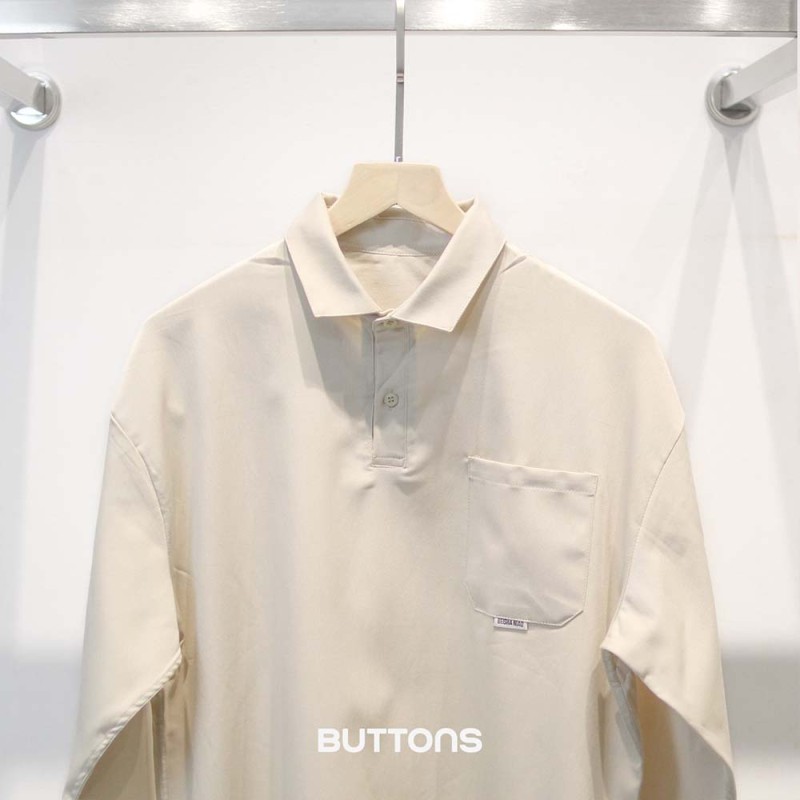 Áo Sơ Mi Polo Chui Đầu Cotton Form Relax Fit Cao Cấp Màu Beige