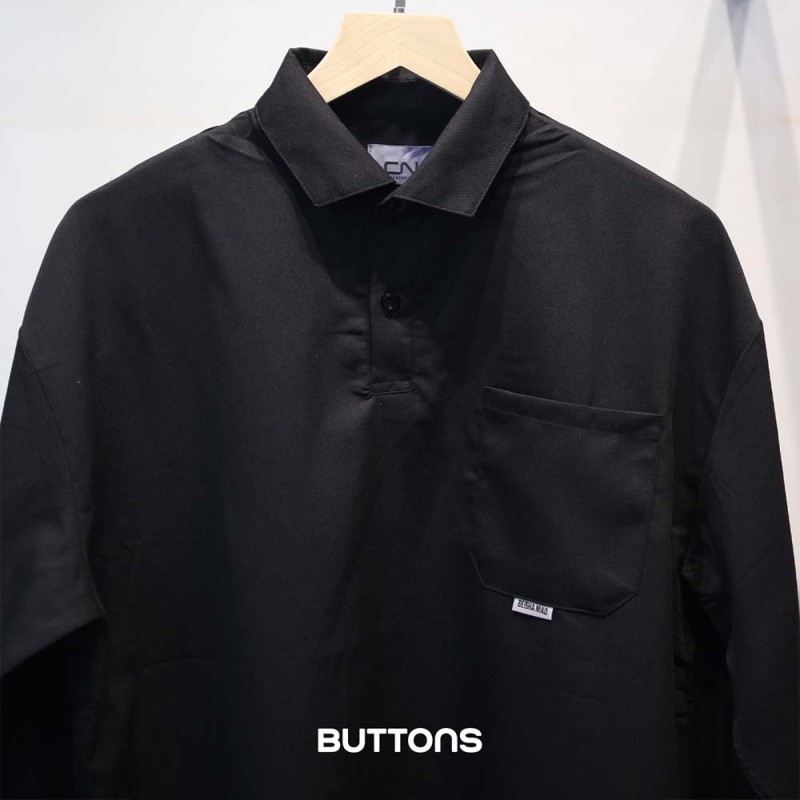 Áo Sơ Mi Polo Chui Đầu Relax Fit Cao Cấp Màu Đen Form Fitted