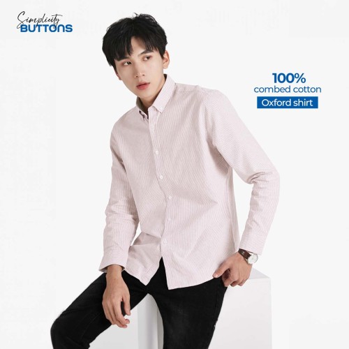 Áo Sơ Mi Công Sở Kẻ Sọc Striped Cotton Màu Sọc Beige Form Fitted