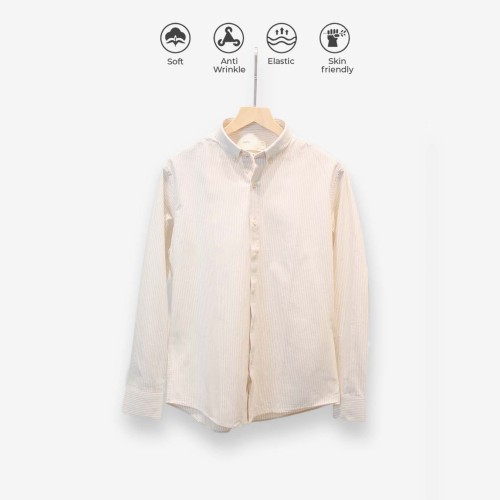 Áo Sơ Mi Công Sở Kẻ Sọc Striped Cotton Màu Sọc Beige Form Fitted