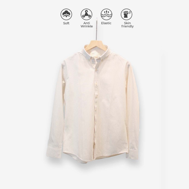 Áo Sơ Mi Công Sở Kẻ Sọc Striped Cotton Màu Sọc Beige Form Fitted