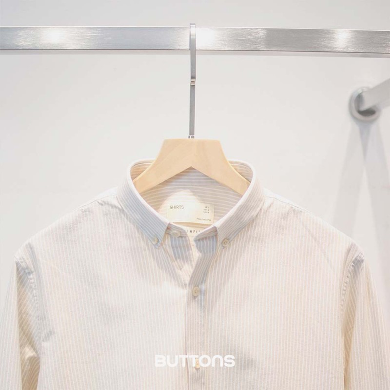 Áo Sơ Mi Công Sở Kẻ Sọc Striped Cotton Màu Sọc Beige Form Fitted