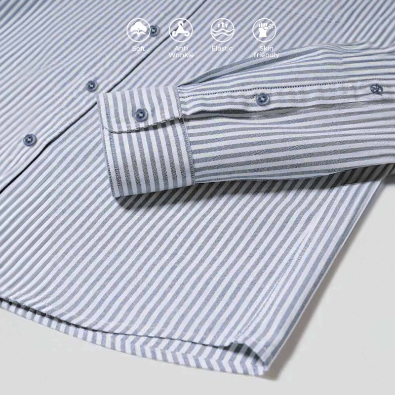 Áo Sơ Mi Công Sở Kẻ Sọc Striped Cotton Màu Sọc Xanh Form Fitted