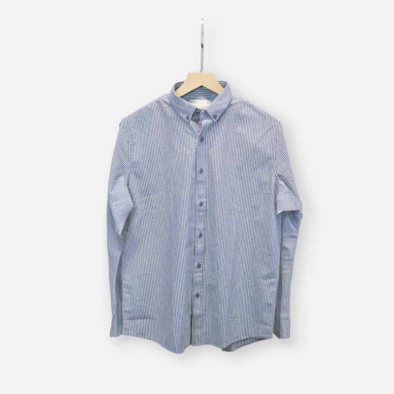 Áo Sơ Mi Công Sở Kẻ Sọc Striped Cotton Màu Sọc Xanh Form Fitted