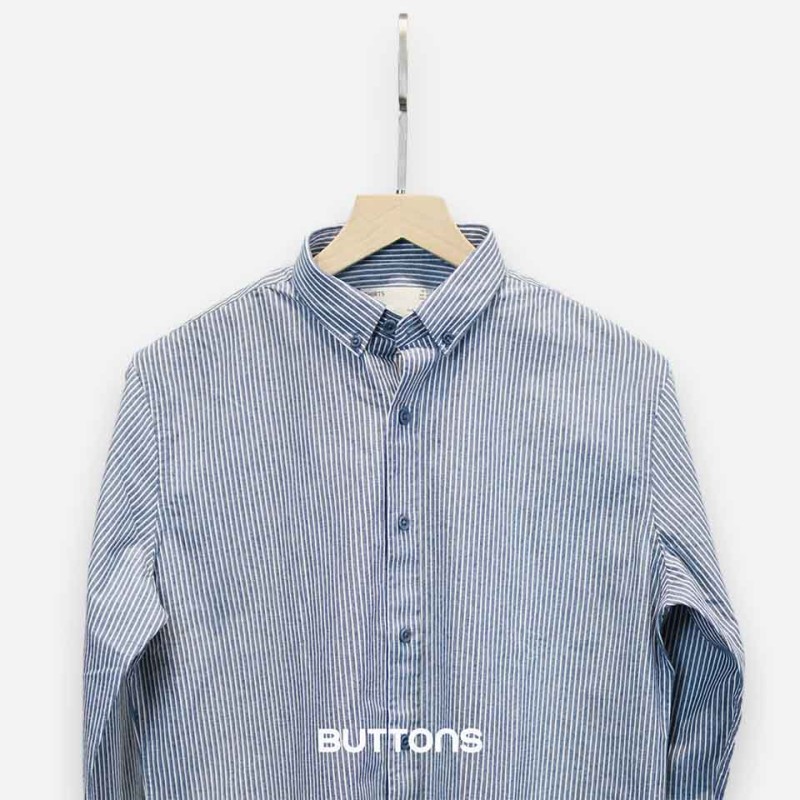 Áo Sơ Mi Công Sở Kẻ Sọc Striped Cotton Màu Sọc Xanh Form Fitted