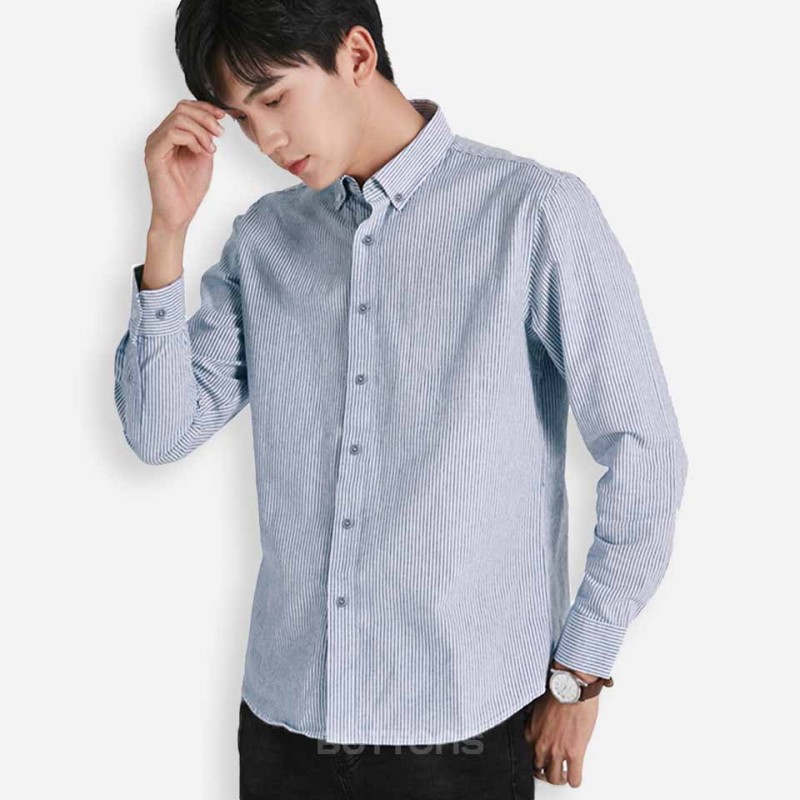 Áo Sơ Mi Công Sở Kẻ Sọc Striped Cotton Màu Sọc Xanh Form Fitted