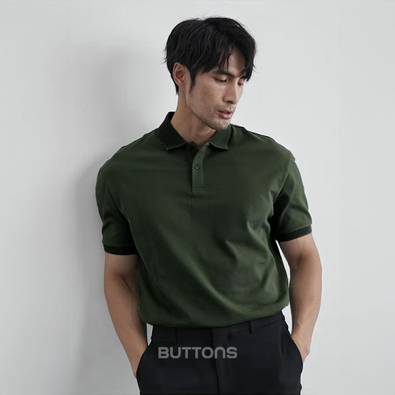 Áo Polo Tối Giản SIMPLICITY Vải CottonPoly Co Giãn Kiểu dáng Lịch Lãm,Sang Trọng Màu Xanh Rêu Version2