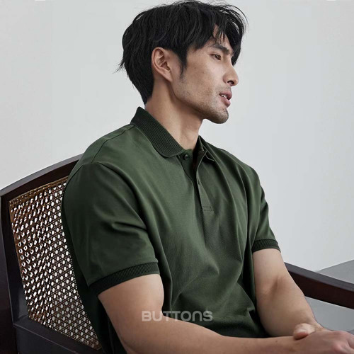Áo Polo Tối Giản SIMPLICITY Vải CottonPoly Co Giãn Kiểu dáng Lịch Lãm,Sang Trọng Màu Xanh Rêu Version2