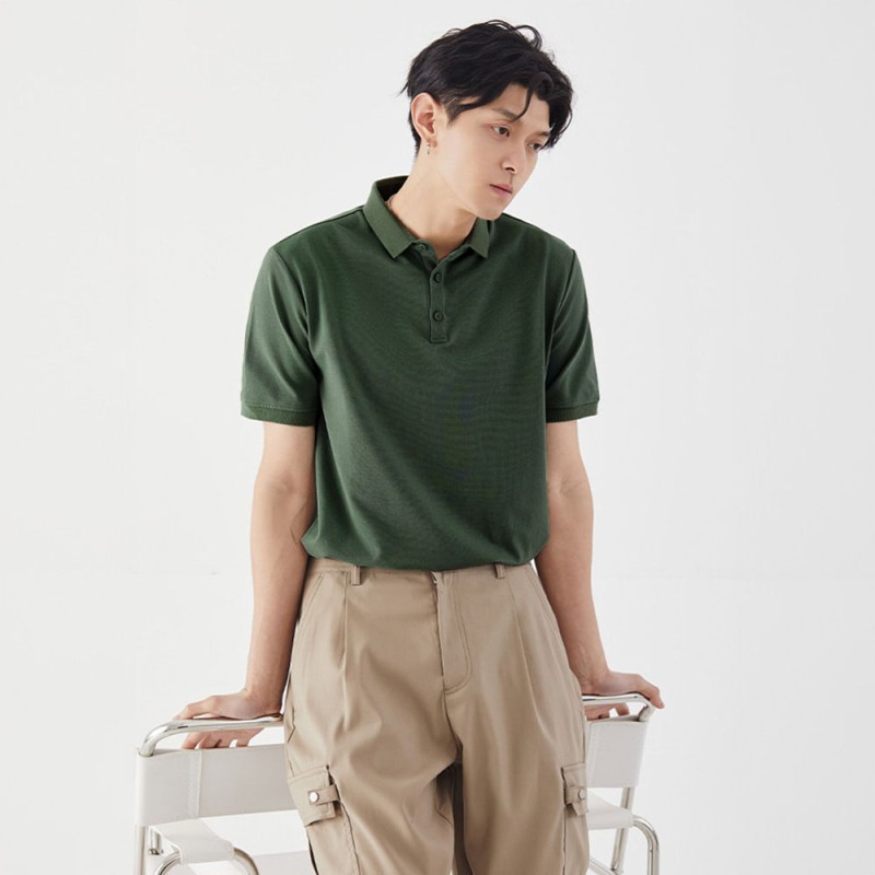 Áo Polo Tối Giản SIMPLICITY Vải CottonSpandex Co Giãn Kiểu dáng Lịch Lãm,Sang Trọng Màu Xanh Rêu