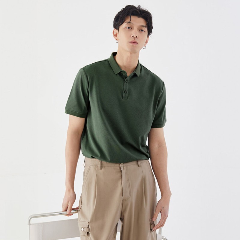 Áo Polo Tối Giản SIMPLICITY Vải CottonSpandex Co Giãn Kiểu dáng Lịch Lãm,Sang Trọng Màu Xanh Rêu